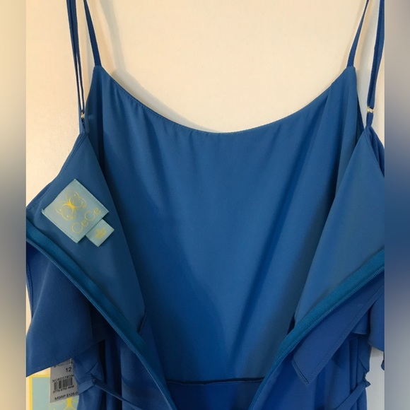 Blue CeCe Cold Shoulder Tea Length Dress, size 12 - Picture 5 of 11